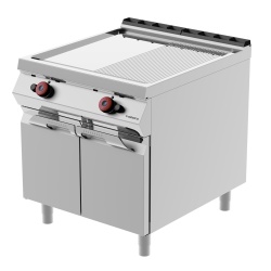 Grill dublu pe gaz cu placă cromată 1/2 striată 1/2 netedă și dulap închis, Desco - Img 2