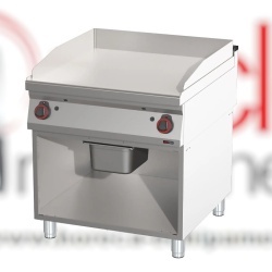 Grill dublu pe gaz cu placă netedă cromată, pe suport deschis