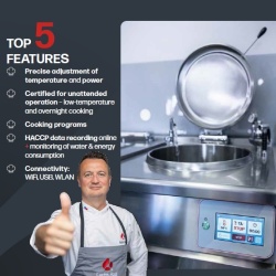Marmită electrică rotundă T.KE-100-O, 100 litri, 12kW, touchscreen 7'', încălzire indirectă cu abur, TALENT Gastro-Haal - Img 4