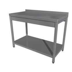 Masă de lucru inox cu rebord și poliță - Img 2