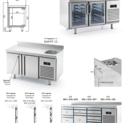 Masă frigorifică cu 2 uși de sticlă 1468x600x850 mm, 250 L, Infrico Spania - Img 4