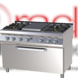 Mașină de gătit tip franțuzesc 4 arzătoare, plită și cuptor electric GN 3/1