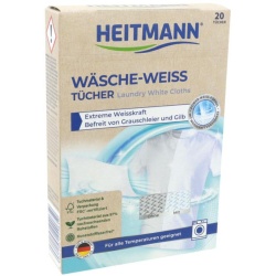 Șervețele Albire Rufe HEITMANN Weiß-Tücher, Redă Albul Strălucitor, Protecție Împotriva Îngălbenirii, 20 bucăți