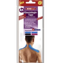 Bandă Kinesiologică Pre-tăiată WUNDmed® – Pentru Umeri și Gât, 4 bucăți (5 cm x 20 cm)
