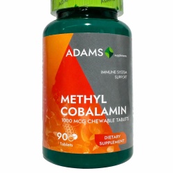 Methyl Cobalamin 1000 mcg Adams Supplements, 90 tablete masticabile, Suport Sistem Imunitar