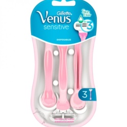 Set 3 aparate de ras de unica folosinta, Gillette, Venus Sensitive, 3 lame, Roz