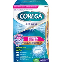 TABLETE EFERVESCENTE COREGA “4 IN 1” PENTRU CURATAREA INTENSIVA SI IGIENIZAREA PROTEZEI DENTARE - PROSPETIME MENTA 108 BUC
