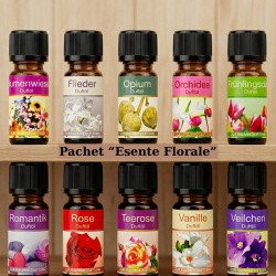 Pachet Aromaterapie "Esente Florale", Set 10 Uleiuri Parfumate cu Note Florale Premium + Vas Ceramic Inclus, Ideal pentru Relaxare și Atmosferă Romantică