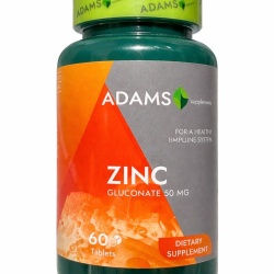Supliment Alimentar Zinc 50mg Adams Vision, 60 Tablete, Susține Sistemul Imunitar, Sănătatea Pielii, Părului și Unghiilor, Puternic Antioxidant