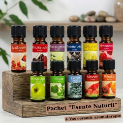 Pachet Aromaterapie "Esența Naturii", Set 11 Uleiuri Parfumate (Fructe și Note Forestiere) + Vas Ceramic Inclus, Selecție Premium pentru Relaxare și Reîmprospătare Casă