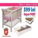 Pachet PROMOTIONAL patut simplu Mos Ene cu sertar si saltea c–b–c 7 cm
