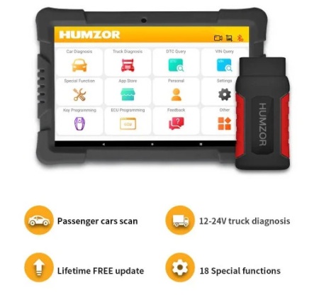 Kit Tester Auto Profesional Camioane &amp; Turisme &amp; Utilaje, Diagnoza All in One, Humzor NexzDAS ND606, Ecran de 9,6 inchi, Android 7.0, acceptă Resetare ulei, TPMS, ABS, SAS, TPS, DPF, EPB, Test baterie, Reglare injector - Img 4
