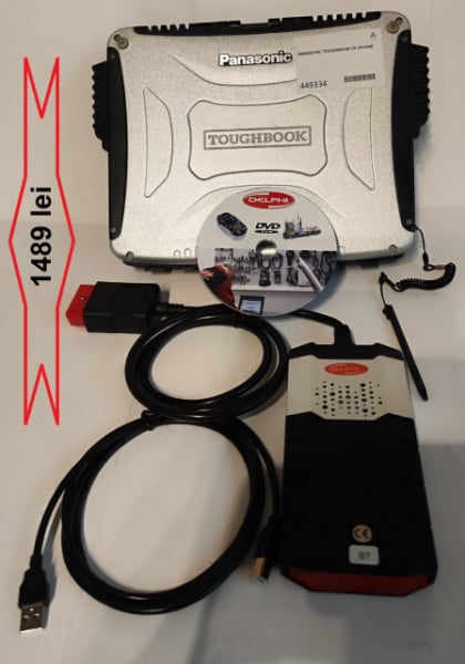 Kit Tester Auto Profesional Turisme & Camioane in limba Romana cu Laptop/Tableta Panasonic CF19 Thoughbook, bluetooth 5.0, full activat si gata de utilizare 12/24V