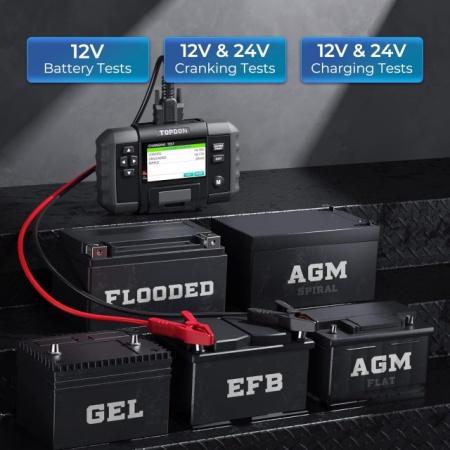 Tester AUTO baterii Topdon BT600 cu imprimanta incorporata , 12-24V, model profesional multimarca, Încărcare 100-2000CCA, afisaj digital de tensiune a bateriei, ecran color de 3,5 - Img 3