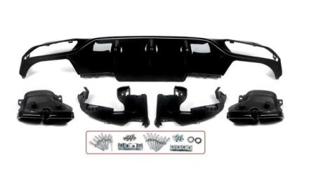 Difuzor Bara Spate AMG cu Ornamente Evacuare Mercedes E-Class W213 (2016-2020) Versiune Standard, Design negru, Inox, Best Quality - Img 5