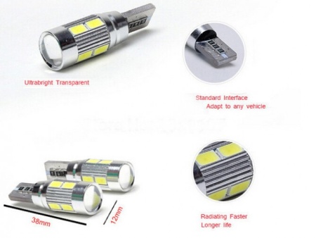 Leduri auto canbus cu lupa model T10 W5W 10 led-uri SMD 5630 - Img 3