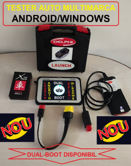 NOU !!! Tester Auto Turisme+ Camioane Launch/Delphi Bluetooth DUAL-BOOT (Optiune) + Tableta PANASONIC Touchscreen FZM1, 4/128GB SSD, Intel I5 Generatia 5.01, Antisoc, Rezistenta la Praf, Ploaie