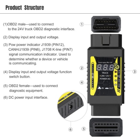 Adaptor / convertor 24V camioane HD la 12V, Launch x431 easydiag 2.0, 3.0, 4.0, Golo, Thinkdiag, Dbscar - Img 4