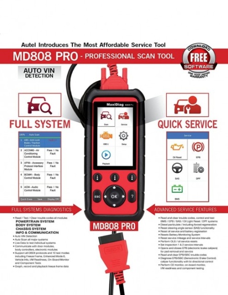 Autel MaxiDiag MD808 Pro All System OBDII Tester Auto Universal OIL,SAS,SRS,ABS - Img 6