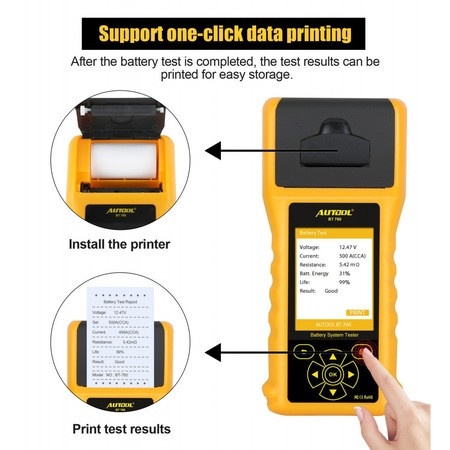 Tester pentru baterii auto cu imprimanta AUTOOL BT760, 6 - 32volti - Img 4