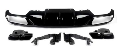Difuzor Bara Spate AMG cu Ornamente Evacuare Mercedes E-Class W213 (2016-2020) Versiune Standard, Design negru, Inox, Best Quality - Img 7