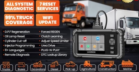 Tester Auto Camioane 24V, LAUNCH Creader Profesional 129 HD, Tableta Inclusa, Diagnoza Multimarca, 7 Functii Speciale, Camioane, Autobuze, Utilaje Constructii / Agricultura, Update 2 ani - Img 2