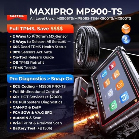 Oferta KIT Autel MaxiPRO MP900TS Romana (GRATIS Autel MV105/8S), oferă toate funcțiile obișnuite de diagnosticare și de service + codare TPMS - Img 7