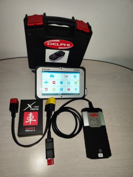 NOU !!! Tester Auto Turisme+ Camioane Launch/Delphi Bluetooth DUAL-BOOT (Optiune) + Tableta PANASONIC Touchscreen FZM1, 4/128GB SSD, Intel I5 Generatia 5.01, Antisoc, Rezistenta la Praf, Ploaie - Img 3