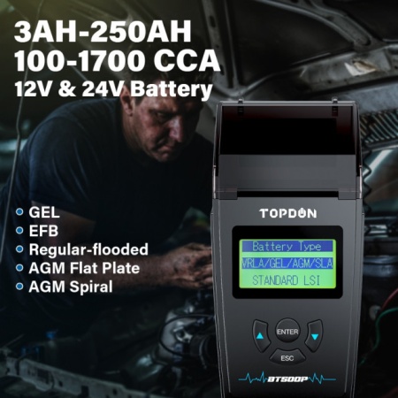 Tester AUTO baterii Topdon BT500P cu imprimanta incorporata , 12-24V, model profesional - Img 3