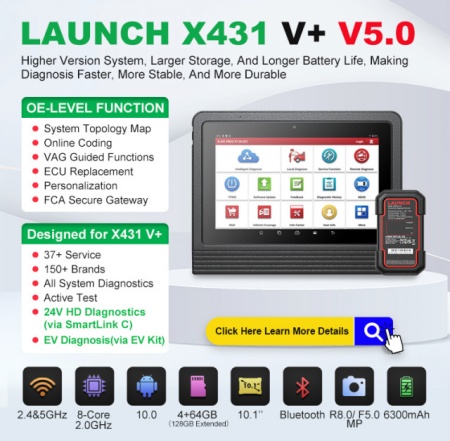 NOUL Launch X431 V+ PRO4 Plus 4/64GB Wifi/Bluetooth ,Limba Romana cu Tableta Toughbook 10.1" Tester Auto Profesional Service CANFD, Doip, Obfcm, Licenta Nelimita si Update 24 Luni Gratuit - Img 4