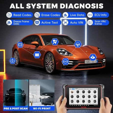 Tester auto profesional Autel MaxiCOM MK900 (conexiune cu cablu OBD2) Instrument de diagnosticare service auto multimarca, Suporta DoIP/CAN FD și funcții de testare a bateriei - Img 2