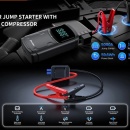 Robot pornire turisme camioane 5000A 150PSI compresor aer, afișaj LCD, Pompă de aer pentru pornire auto, 5000A, baterie externă cu accesorii pentru anvelope 150PSl, 12V, încărcare rapidă USB, LED/Lanterna/Avarie 