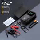 Robot pornire turisme camioane 5000A 150PSI compresor aer, afișaj LCD, Pompă de aer pentru pornire auto, 5000A, baterie externă cu accesorii pentru anvelope 150PSl, 12V, încărcare rapidă USB, LED/Lanterna/Avarie 