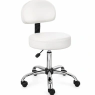 Scaun cosmetic profesional pentru tehnicieni cu spătar – Reglabil Hidraulic, Bază Cromată, Rotire 360°