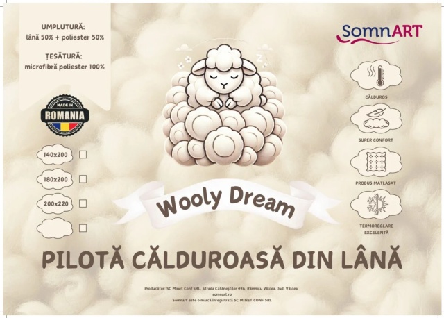 Pilota calduroasa de iarna matlasata Wooly Dream Somnart, 180×200 cm, umplutura 300 g/m²