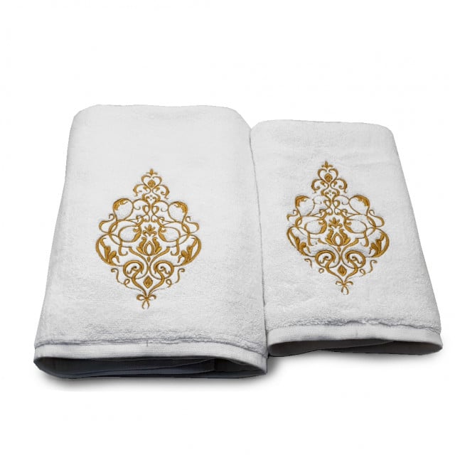 Set 2 Prosoape baie cu broderie Laurent Gold, bumbac 100%