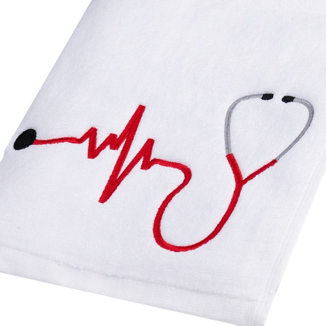 Set 2 Prosoape baie Brodate Alb cu broderie color, Model Stetoscop, bumbac 100% - 3 | YEO