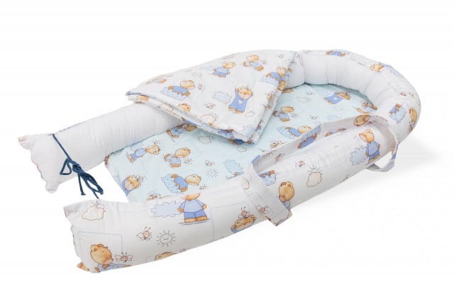 Baby Nest Somnart: Cosulet bebelusi + Salteluta 42x84x2 cm + Paturica 70×70 cm model Ursuleti - 1 | YEO