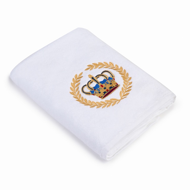 Prosop baie Brodat Alb cu broderie color, Nume, bumbac 100%