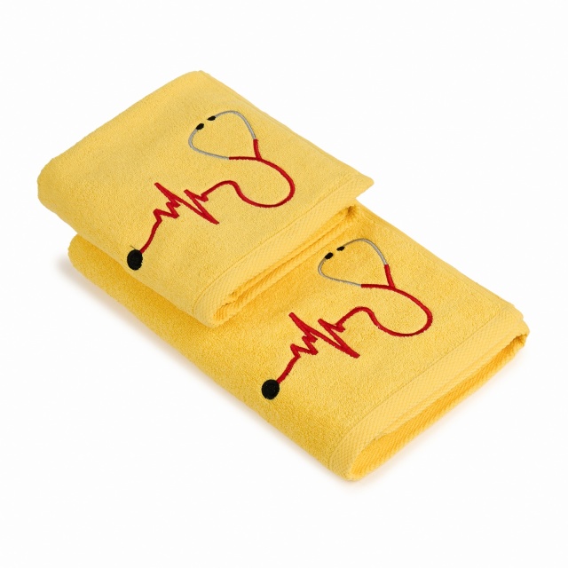 Set 2 Prosoape baie Brodate Color cu broderie color, Model Stetoscop, bumbac 100% (Culoare Prosop: Verde)