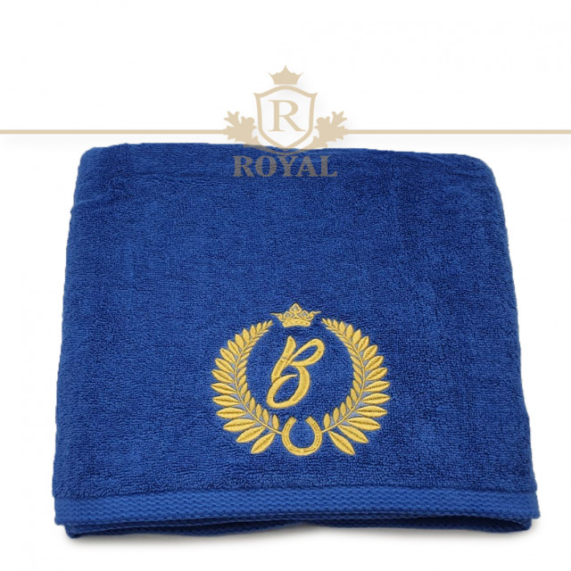 1buc Prosop Royal 600gr/mp-Brodat cu Monograma-Litera la Alegere (Culoare: Bleumarin, Culoare Broderie: Alb) - 2 | YEO