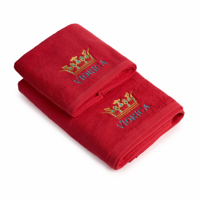 Prosop Fata Alb cu broderie color, Coroana + Nume, bumbac 100% (Culoare Broderie: Negru)