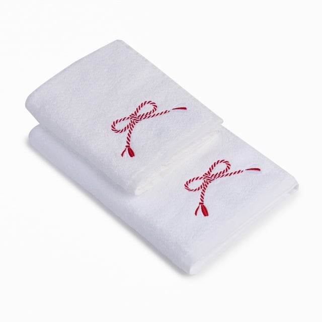 Set 2 Prosoape baie Brodate cu broderie color, Model Martisor, bumbac 100%
