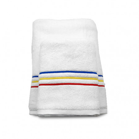Set 2 Prosoape baie Brodate Alb cu broderie color, Model Tricolor, bumbac 100% - Img 2