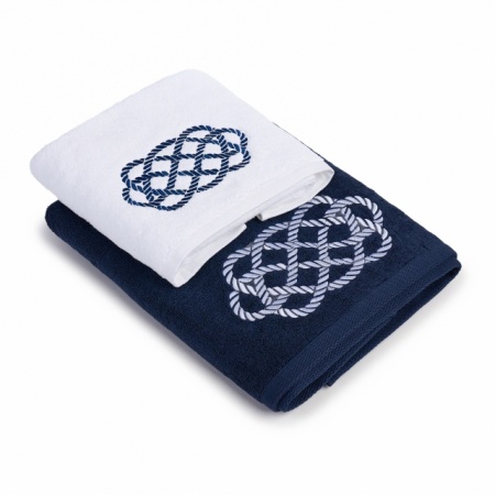 Set 2 Prosoape baie Brodate Alb cu broderie color, Model Funie, bumbac 100% - Img 3
