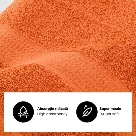 Prosop 100% bumbac 500 g/mp, premium, 70x140cm -Portocaliu - Img 2