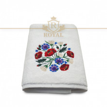 Prosop baie Brodat Model Maci, Bumbac 100%, Alb, 70x140cm