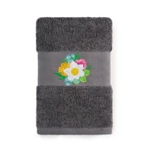 Set 2 Prosoape baie Brodate Alb/Gri cu broderie color, Model Floral4, bumbac 100% - Img 6