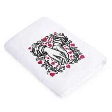 Prosop baie Brodat maini, bumbac 100%, alb, 70x140cm - 680gr/mp