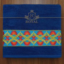 Prosop baie brodat, Bordura Florala, bumbac 100%, Color , 70x140cm - 600gr/mp - Img 2